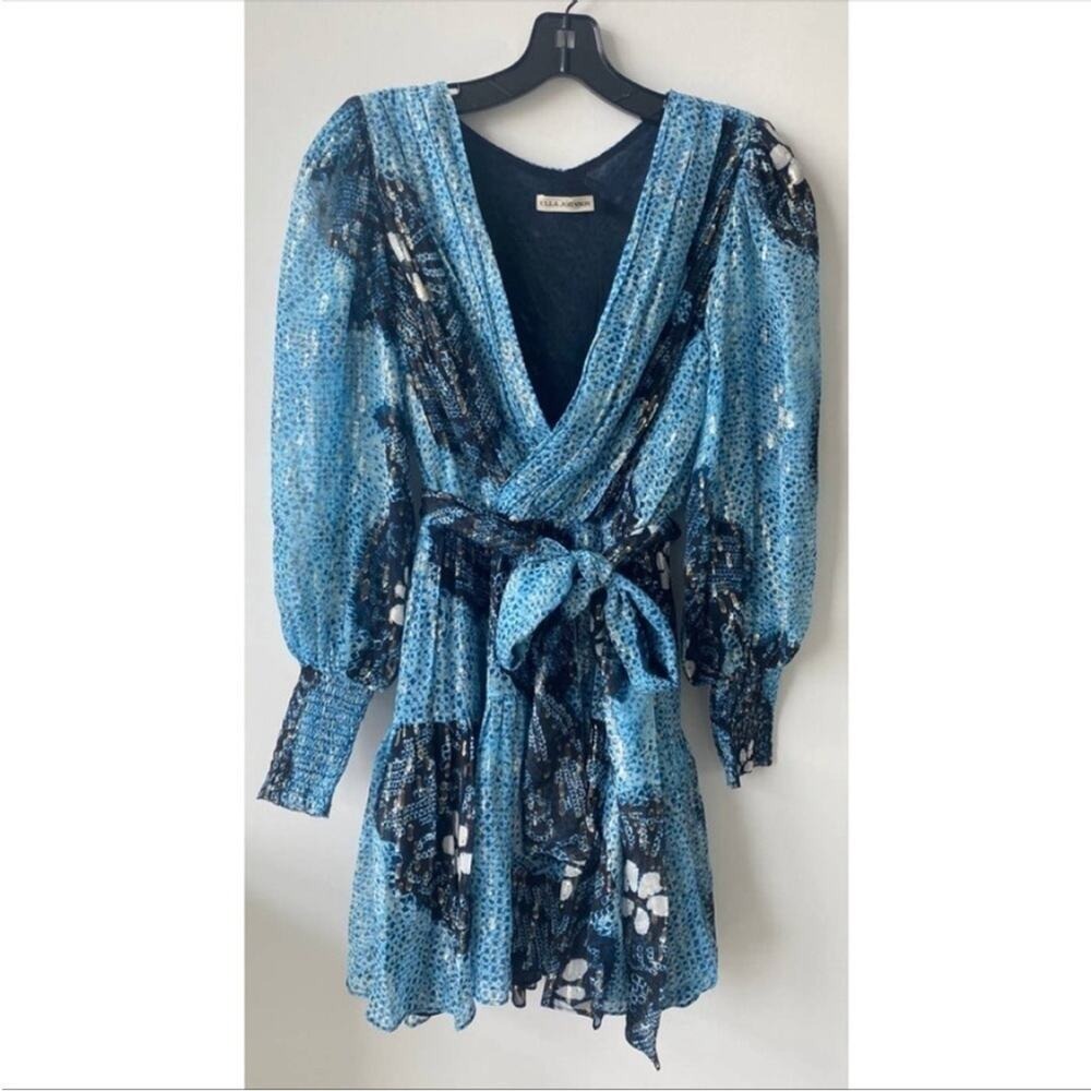 ULLA JOHNSON Noemi shibori dress Blue floral sequin mini Adora in sky size 2 - Picture 4 of 15